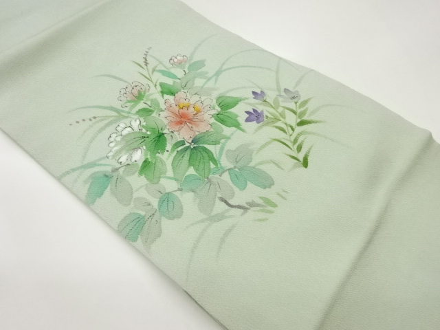 縮緬地手描き草花模様名古屋帯